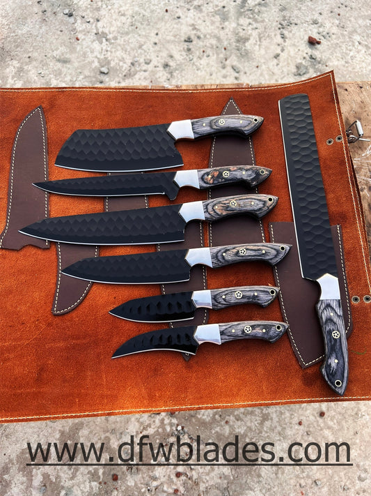 Black wood handles 7 pcs set- Handmade Forged steel chef knives set